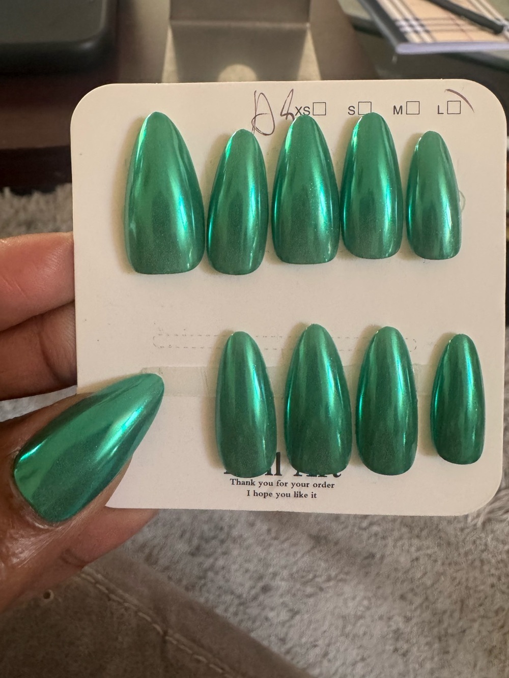 Emerald Green Chrome Stiletto Press-On Nails